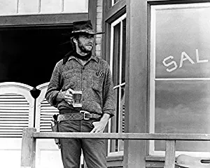 Erthstore 16x20 inch Fine Art Poster of Clint Eastwood Holds Beer Glass Outside Saloon High Plains Drifter