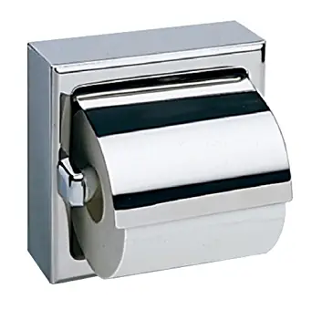 Bobrick 6699 Stainless Steel Surface-Mounted Single-Roll Toilet Tissue Dispenser with Hood, Bright Polished, 6-3/16" Width x 6-3/16" Height