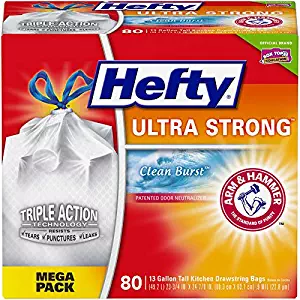 Hefty Ultra Strong Trash Bags, Tall Kitchen Drawstring, Clean Burst