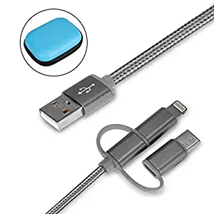 Cdyiswu Multi Charging Cable, 3 in 1 Premium Nylon Braided Multiple USB Cable Fast Charging Cord Support Data Transfer Compatible Mobile Phones Tablets and More (3.3ft) (Silver)