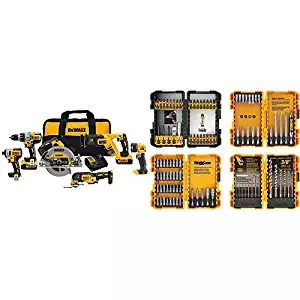 DEWALT 20V MAX XR Brushless Combo Kit Premium 6-Tool (DCK694P2) with DEWALT DWA2FTS100 Screwdriving and Drilling Set 100 Piece