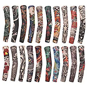 SUSHARE 20PCS Arts Fake Temporary Tattoo Arm Sleeves Crown Heart Skull Tribal Arm Sunscreen Temporary Tattoo Arm Sleeves Body Art Protector Halloween Tattoo for Men Women