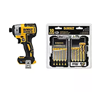 DEWALT DCF888B20V MAX XR Brushless Tool Connect Impact Driver Kit (Tool Only) with DEWALT Titanium Drill Bit Set, 10-Piece Impact Ready (DD5160)