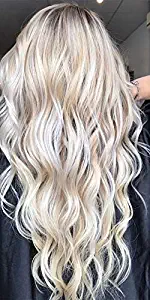 Moresoo 16 Inch Micro Beads Human Hair Extensions Wavy Color #18 Ash Blonde Highlighted with #613 Bleach Blonde Loop Ring Extensions Remy Hair 50G/50S Per Pack