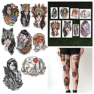 Tattify Cool Female Portrait Temporary Tattoos - Ladies Night (Set of 16 Tattoos - 2 of each Style) - Individual Styles Available - Fashionable Temporary Tattoos