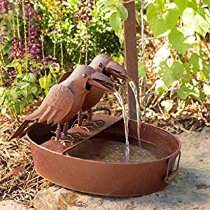 Park Hill Collection Crow Fountain in Farm Tub - Spitter with Pump is Great Decor for Patio, Deck and Home, Folk Art Inspired Metalwork, 22.25x15.5x15 Inches