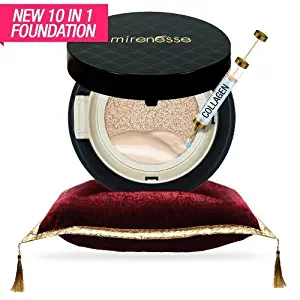 Mirenesse 10 Collagen Cushion Compact Airbrush Foundation Liquid Powder, Buildable Coverage, Instantly Flawless & Glowing Skin, Vegan & Toxin Free, Vanilla 0.52oz