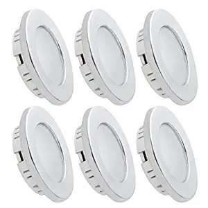 Dream Lighting Under Cabinet LED Lighting 12 Volt 2W Cool White Silver Shell Recessed Downlights for RV Motorhome Camper Trailer Pack of 6