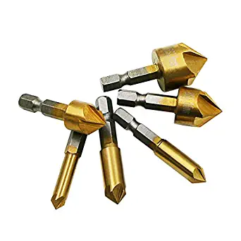 MIMIVIVA Countersink Drill Bit, Countersink Drill Bit Set with 82 Degree Center Countersink Bits for Wood Quick Change Bit 6mm - 19mm 6 Pcs