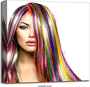 Colorful Hair and Makeup. Beauty Fashion Model Girl Gallery Wrapped Canvas Art (20in. x 20in.)