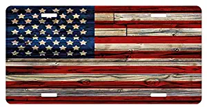 Ambesonne 4th of July License Plate, Wooden Planks Painted as United States Flag Patriotic Country Style, High Gloss Aluminum Novelty Plate, 5.88