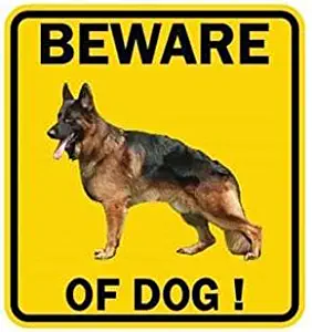 OTA STICKER Beware of Dog German Shepherd Yellow Sign Symbol Logo Picture Warning Alert Security Safety for CAR Fence Wall Window Bumper Laptop Home House Garden