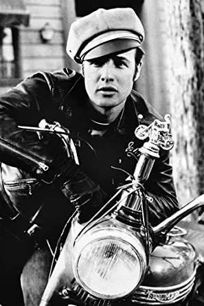 Marlon Brando as Johnny in The Wild One 24x36 Poster in leather jacket & cap on Matchless 600 motorbike