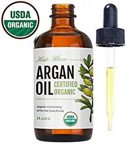 Moroccan Argan Oil, USDA Certified Organic, Virgin, 100% Pure, Cold Pressed by Kate Blanc. Stimulate Growth for Dry and Damaged Hair. Skin Moisturizer. Nails Protector. 1-Year Guarantee. (Light 2oz)