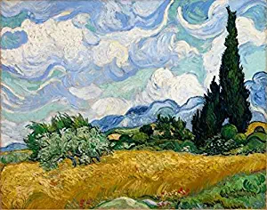 Wieco Art Wheat Field with Cypresses by Van Gogh Famous Oil Paintings Reproduction Modern Framed Landscape Giclee Canvas Prints Artwork Pictures on Canvas Wall Art for Home Office Decorations