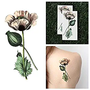 Tattify Pink Poppy Temporary Tattoo - Pretty in Pink (Set of 2) - Other Styles Available - Fashionable Temporary Tattoos - Long Lasting and Waterproof