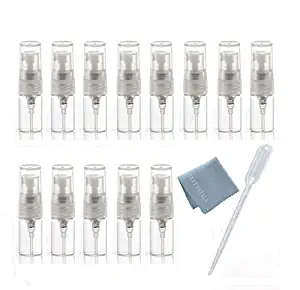 Elfenstall- 20pcs Mini Clear 2ml 5/8 Dram Fine Mist Atomizer Vial Glass Bottle Spray Refillable Perfume Empty Sample Bottle with Clean Cloth Free Pipette for Travel Party