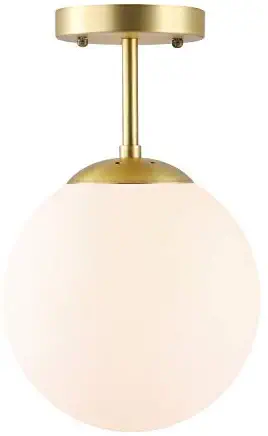 Light Society Zeno Globe Semi Flush Mount Ceiling Light, Matte White with Brass Finish, Contemporary Mid Century Modern Style Lighting Fixture (LS-C176-BRS-MLK)