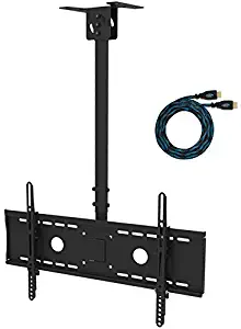 Cheetah Mounts APLCMB Tilt, Swivel Black TV Ceiling Mount for 32” to 75" LED, LCD Flat Screen TV's; Includes One 15' Twisted Veins HDMI Cable