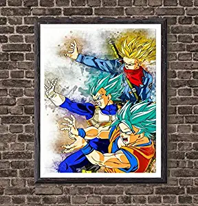 MS Fun SSJ Family Dragon Fighter Print Anime Colorful Canvas Art Print Goku Vegeta Gohan Goten Trunks