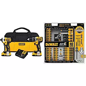 DEWALT DCK283D2 20V MAX XR Compact Cordless Drill/Driver & Impact Driver Combo Kit with DWA2T40IR IMPACT READY FlexTorq Screw Driving Set, 40-Piece