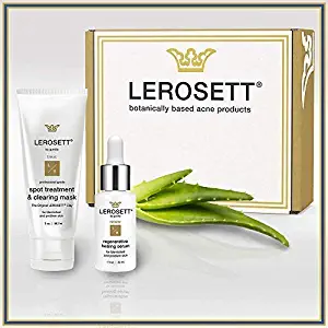 LEROSETT Spot Treatment & Clearing Mask + Healing Serum Duo | 100% Organic Clay Mask + Healing Serum for Acne, Oily Skin, Pimples, Pores, Blackheads & More
