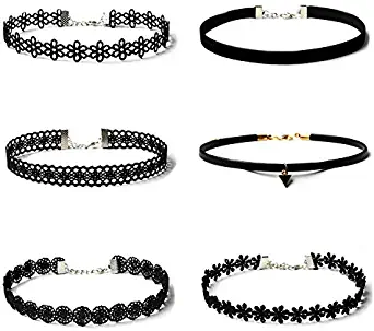 Maxforever Choker Set, 6 PCS Choker Necklaces Black Velvet Choker Set Classic Gothic Tattoo Lace Chokers