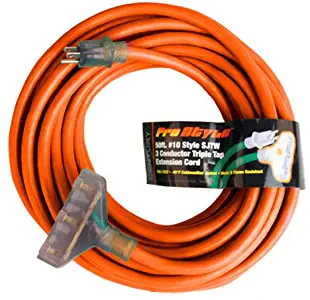 ProStyle 50ft. #10 SJTW 3 Conductor Triple Tap Extension Cord With Lighted Ends - Orange