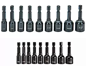 Quick Release Magnetic Nutsetter Set, 9 Piece SAE and 9 Piece Metric