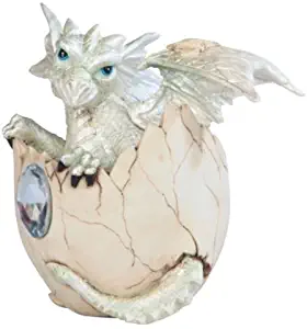 George S. Chen Imports SS-G-71472 White Baby Dragon in Eggshell with Gem Figurine, 4.25