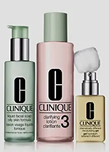 Clinique 3 Steps system for Oily/Oily Combination Skin Set: dramatically moisturizing Gel 4.2 oz / 125 ml + Clarifying Lotion 3 13.5 oz / 400 ml + Liquid Facial Soap Oily Skinild 6.7 oz / 200 ml