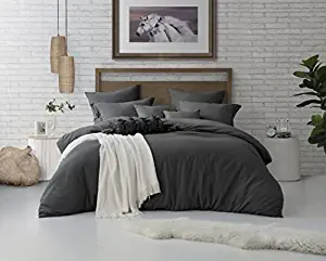 Swift Home Microfiber Washed Crinkle Duvet Cover & Sham (1 Duvet Cover with Zipper Closure & 2 Pillow Shams), Premium Hotel Quality Bed Set, Ultra-Soft & Hypoallergenic – King/Cal King, Charcoal Grey