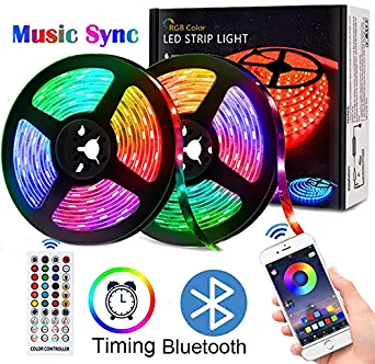 LED Strip Lights 32.8ft, Colored Tape Lights Remote and Bluetooth APP Control IP65 Waterproof 300 LEDs Smart RGB Lights Strip Kit with Music Sync for Bed room Kitchen TV Party Festival Illumination