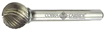 Cobra Carbide 10579 Micro Grain Solid Carbide Regular Length Burr with Ball End, Double Cut, Shape D SD-14, 1/4" Shank Diameter, 3/16" Head Diameter, 1/8" Cutting Length (Pack of 1)