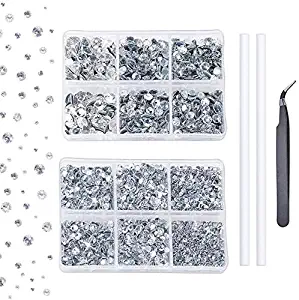 Outuxed 5040pcs Clear Hotfix Rhinestones 6 Mixed Size Crystal Flatback Rhinestones for Crafts Round Glass Gems with Tweezers and Picking Rhinestones Pen 2-6.5mm