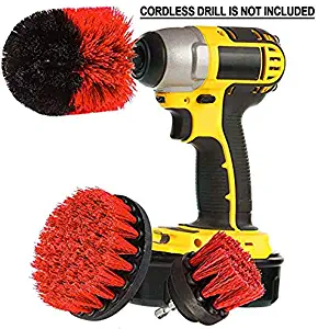 Original EZ Scrub Drill Brush 3 Piece Set (Red) - All Purpose Power Scrubber Cleaning Brush for Grout, Floor, Bathroom Tile, Kitchen, Outdoor