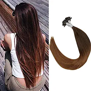 Full Shine Nail Tip Straight Hair Extensions 22 Inch Remy Fusion Human Hair Ombre Color 4 Middle Brown Fading To 30 Keritain Tip Long Hair Auburn Blonde Extensions 50 Grams Brazilian Hair
