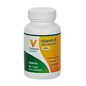 Vitamin E + 400IU Selenium 100 dAlpha Vitamin E from Natural Food Sources with Mixed Tocopherols, Antioxidant Immune Support Once Daily (100 Softgels) by The Vitamin Shoppe