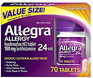 Allegra Adult 24 Hour Allergy Tablets, 180Mg, Noticeable Relief in 1 Hour, (70 Count )