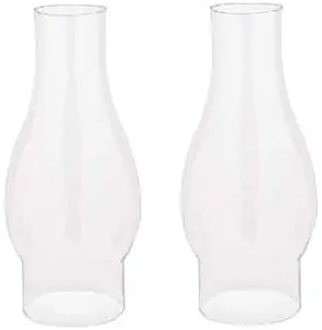 Ciata 8-1/2 Inch Handblown Clear Glass Chimney Lamp Shade with 3 inch Fitter and 4 inch Bulge - 2 Pack
