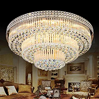 KALRI Modern K9 Crystal Chandelier Flush Mount LED Ceiling Light Fixture Pendant Lamp for Living Room Bar Shop (Dia 31.5'')