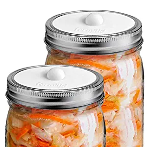 Fermilid - Fermentation Lids for Wide Mouth Mason Jars. Waterless Airlocks for Vegetable Fermenting and Pickling, Sauerkraut, Kimchi, Pickles and more (4 Lid Pack) - White