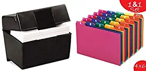 1InTheOffice Index Card Box 4" x 6", Index Card Holder 4x6 400 Capacity & Index Card Guide Set, A-Z, 1/5 Tab,