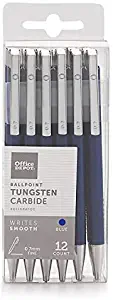 Office Depot Tungsten Carbide Retractable Ballpoint Pens, Medium Point, 0.7 mm, Blue Barrel, Blue Ink, Pack Of 12 Pens