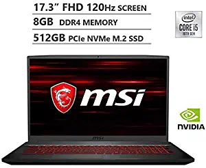 MSI GF75 Thin Gaming Laptop, 17.3" FHD 120Hz IPS Screen,Intel Core i5-10300H Processor Up to 4.50 GHz, NVIDIA GTX 1650 Graphics, 8GB RAM,512GB PCIe SSD, Webcam,Wireless-AC,Bluetooth,Win10 Home,Black