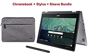 Newest Acer Convertible 2-in-1 Metal Body Chromebook Bundle-11.6" HD IPS Touchscreen, Intel Celeron N3350 Processor, 4GB RAM, 32GB SSD, Chrome OS-(Renewed) (Silver Laptop+Stylus+Sleeve)