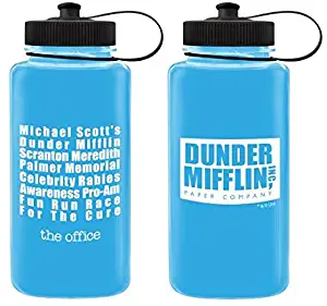 The Office Dunder Mifflin Water Bottle [Blue 32oz] Hydro Tumbler Flask, Plastic TV Series Water Bottle (Officially Licensed), by JustFunky