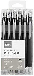 Office Depot Pulsar Advanced Ink Ballpoint Pens, Conical/Medium Point, 0.8 mm, Black Barrels, Black Ink, Pack of 12